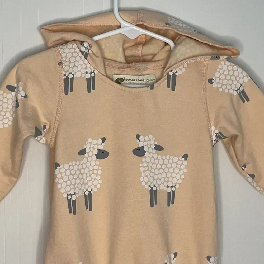 Monica Andy Soft Organic Sheep Hooded Peplum Tunic Size 12-18M